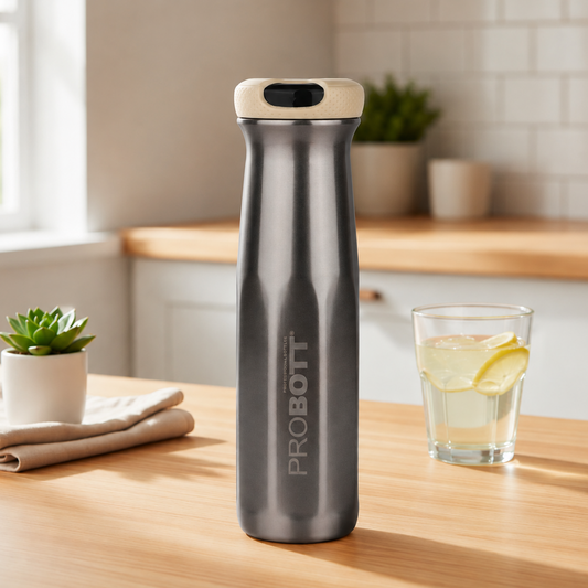 Probott Swipe 600ml Stainless Steel Water Bottle, Vacuum Insulated Flask Bottles, Beige | Hot and Cold | Easy to Carry | Leak Proof