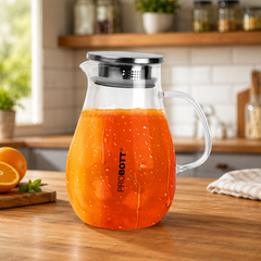 PROBOTT Vetroware Glass Water Jug with Lid Pitcher for Dining Table 1700 ml PV Belly Glass Jug