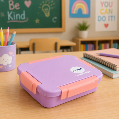PROBOTT Lunch On 710 ml Stainless Steel Lunch Box, 3 Grid Leak-Proof BPA Free Tiffin Box, Perfect for School, Office, Travel, Picnic | Purple
