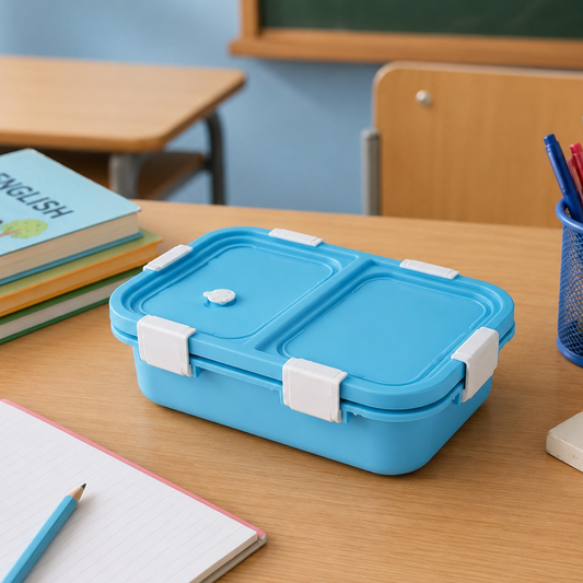 PROBOTT Snaplock 750 ml Stainless Steel Lunch Box, 2 Grid BPA Free Tiffin Box, Perfect for School, Office, Travel, Picnic | Blue