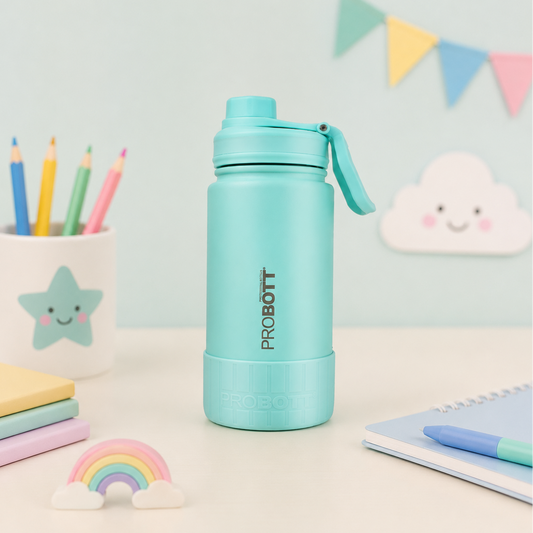 Probott Class 360ml Thermoses Vacuum Insulated Flask Bottle for 3-5 Yrs Kids, Stainless Steel Water Bottles, Greenish Blue