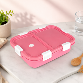 PROBOTT Snaplock 750 ml Stainless Steel Lunch Box, 2 Grid BPA Free Tiffin Box, Perfect for School, Office, Travel, Picnic | Pink