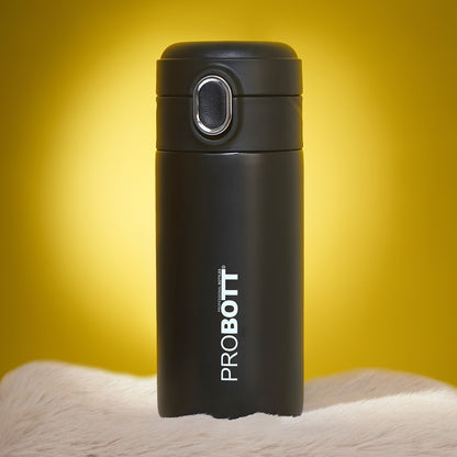 Probott Pride 400ml Thermosteel Hot & Cold Insulated Stainless Steel Travel Flask, Black | Spill Proof | Coffee Tea Mug | Juice Mug | Easy Grip Easy to Carry