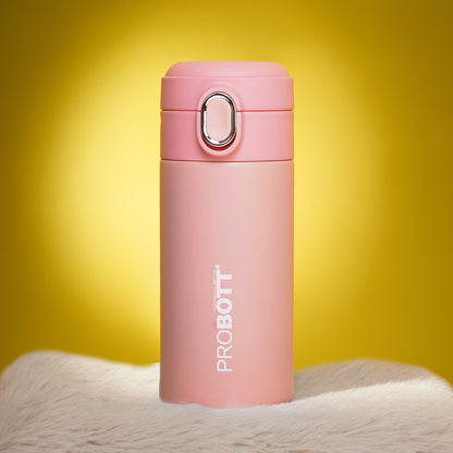 Probott Pride 300ml Thermosteel Hot & Cold Insulated Stainless Steel Travel Flask, Pink | Spill Proof | Coffee Tea Mug | Juice Mug | Easy Grip Easy to Carry