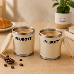PROBOTT Costa Stainless Steel Mug/Cup with Lid, Stylish Cup Ideal for Hot & Cold Coffee, Tea – Cream
