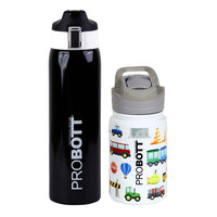 Probott Icon 1000ml Stainless Steel Hot & Cold Water Bottle with Probott Space 360ml Kids Vacuum Flask with 3D Print (Black & White, Combo Pack)