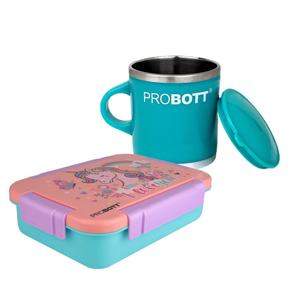 Probott Costa Stainless Steel Mug with Lunch On 710ml 3-Grid Tiffin Box (Combo Pack)