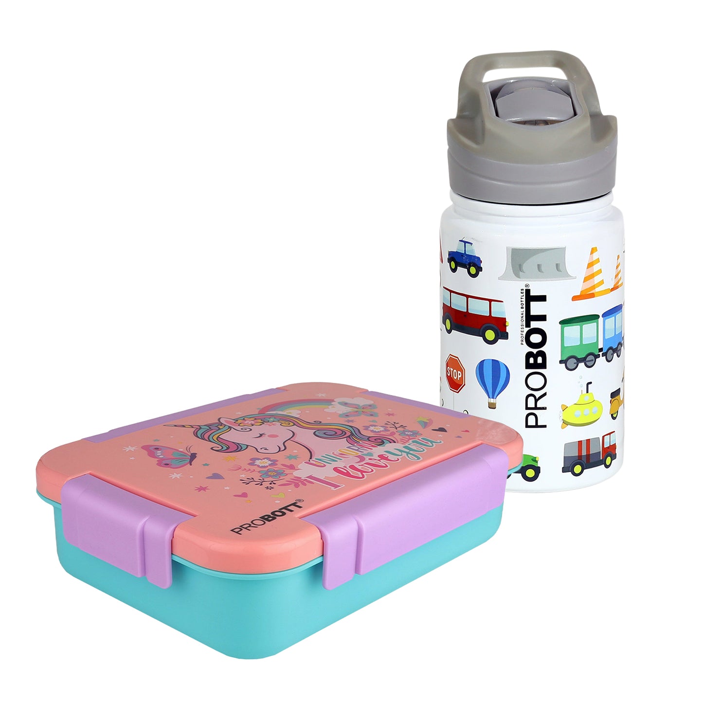 Probott Space 360ml Kids Hot & Cold Bottle with Lunch On 710ml 3-Grid Tiffin Box (combo for kids)