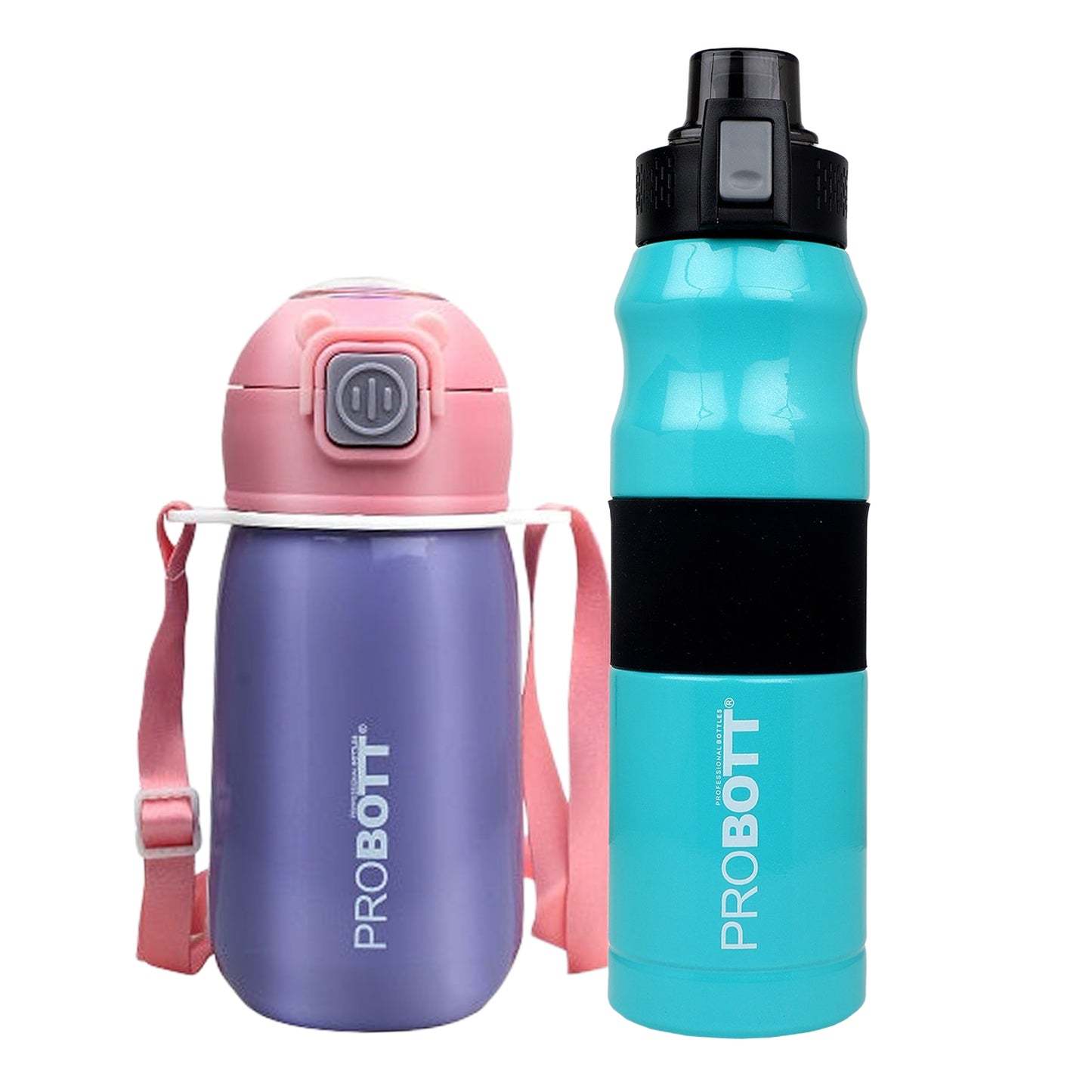 Probott Cutie 320ml Kids Sipper Bottle with Bloom 680ml Vacuum Insulated Water Bottle | Double Wall Hot & Cold Flask Combo