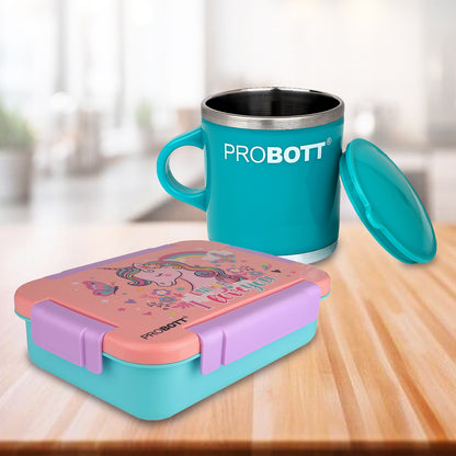 Probott Costa Stainless Steel Mug with Lunch On 710ml 3-Grid Tiffin Box (Combo Pack)