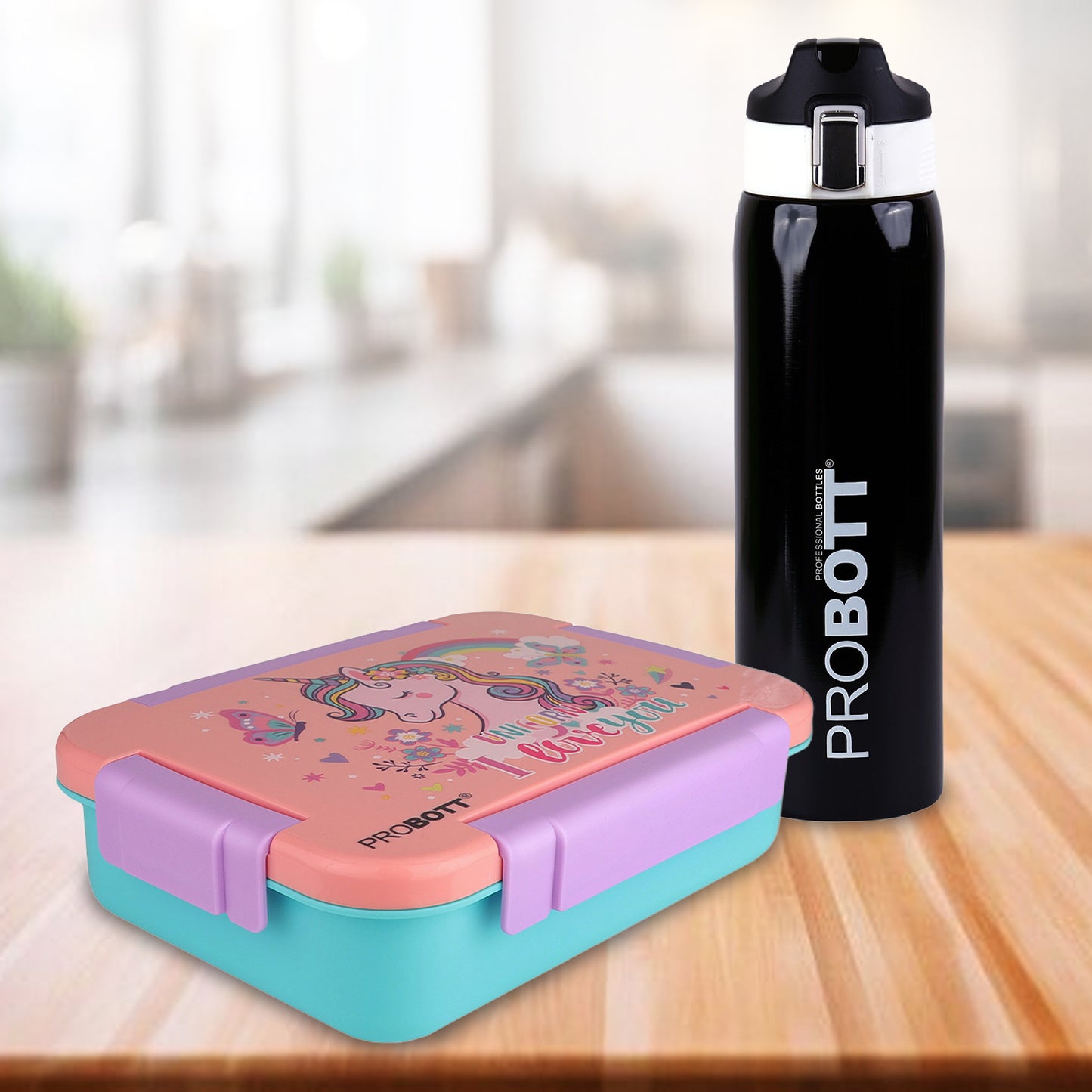 Probott Icon 1000ml Hot & Cold Sipper Bottle with Lunch On 710ml 3-Grid Tiffin Box (Combo Pack)