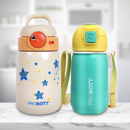 Probott Cool Kid 360ml Sipper Bottle with Cutie 320ml Push-Button Sipper Bottle | Double Wall Hot & Cold Flask Combo