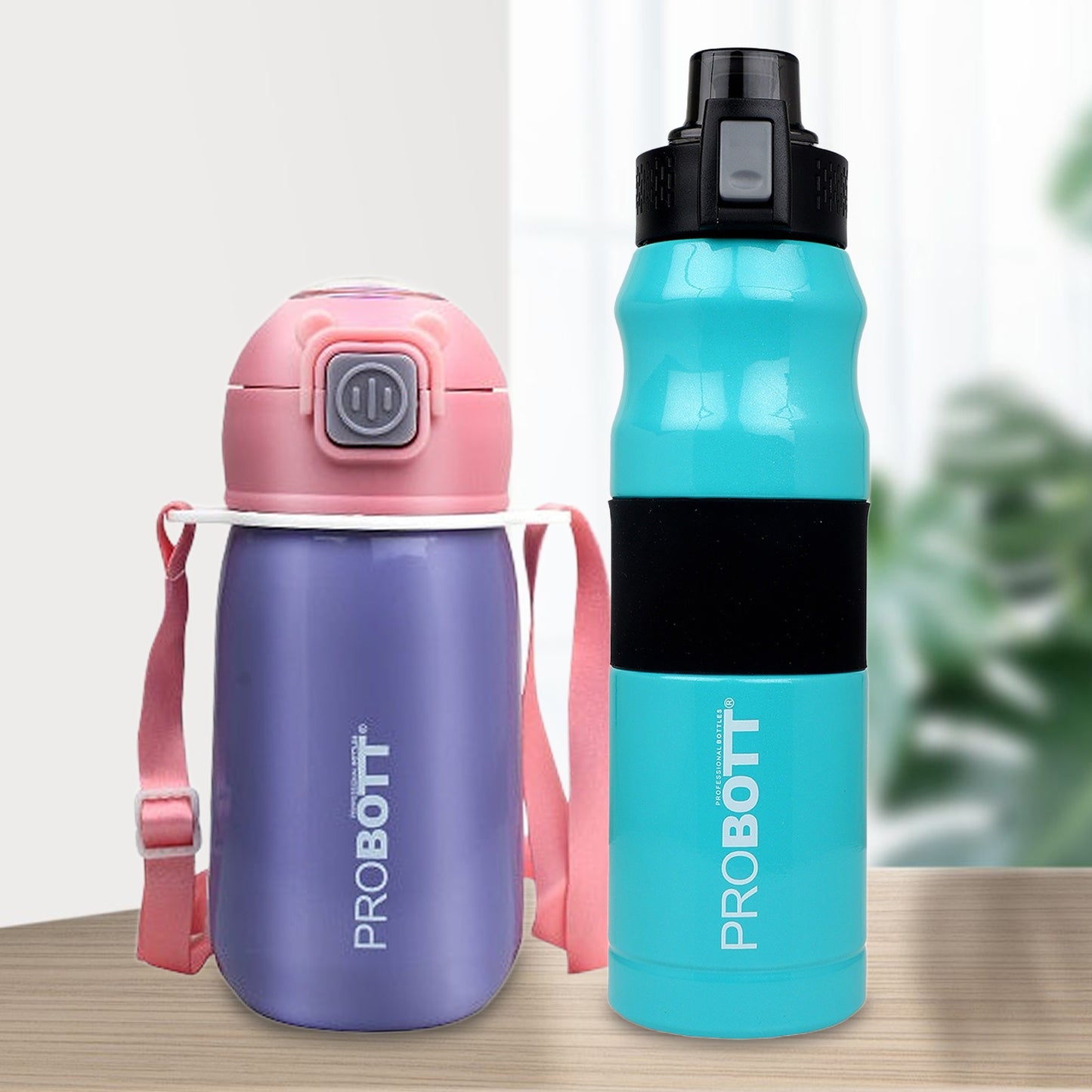 Probott Cutie 320ml Kids Sipper Bottle with Bloom 680ml Vacuum Insulated Water Bottle | Double Wall Hot & Cold Flask Combo